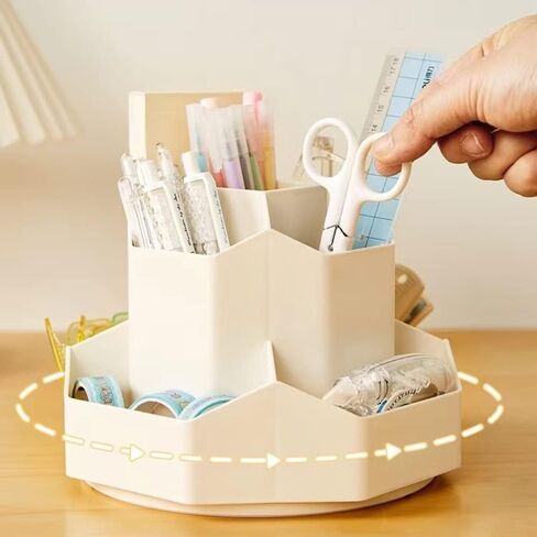 Pencil Holder Rotating Pen Organizer 9 Slots 360-Degree Rotation Pencil Pen Organizers for Office Desk, Desktop Storage Pen Organizers Stationery Supplies (White) in Saudi Arabia