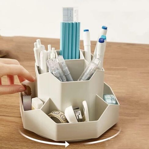 Pencil Holder Rotating Pen Organizer 9 Slots 360-Degree Rotation Pencil Pen Organizers for Office Desk, Desktop Storage Pen Organizers Stationery Supplies (White) in Saudi Arabia