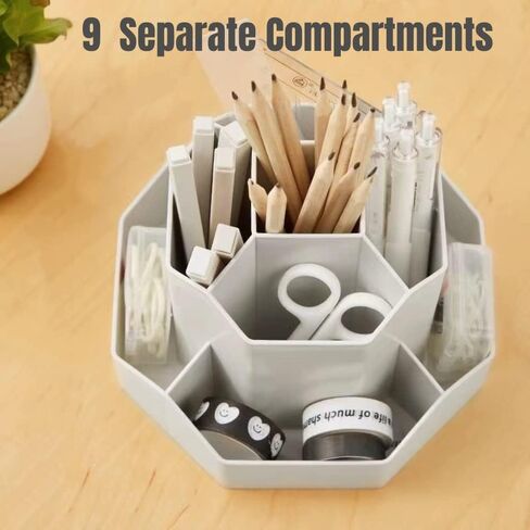 Pencil Holder Rotating Pen Organizer 9 Slots 360-Degree Rotation Pencil Pen Organizers for Office Desk, Desktop Storage Pen Organizers Stationery Supplies (White) in Saudi Arabia