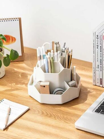 Pencil Holder Rotating Pen Organizer 9 Slots 360-Degree Rotation Pencil Pen Organizers for Office Desk, Desktop Storage Pen Organizers Stationery Supplies (White) in Saudi Arabia