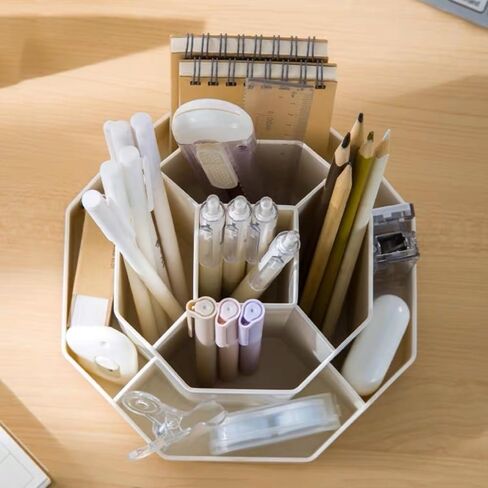 Pencil Holder Rotating Pen Organizer 9 Slots 360-Degree Rotation Pencil Pen Organizers for Office Desk, Desktop Storage Pen Organizers Stationery Supplies (White) in Saudi Arabia