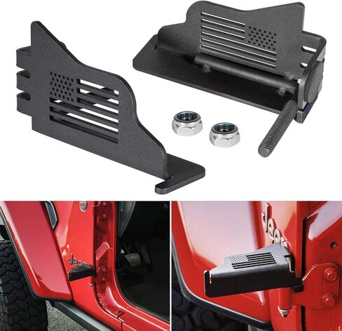 دواسات مسند قدم معدنية للباب الأمامي لمفصلات الباب مناسبة لسيارة Jeep Wrangler JK JKU JL JLU 2007-2022 & Jeep Gladiator JT 2020 2021 2022 دواسة باب مثبتة بمفصلات خارجية بنمط العلم الأمريكي (قطعتان) in Kuwait