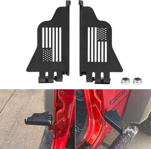 دواسات مسند قدم معدنية للباب الأمامي لمفصلات الباب مناسبة لسيارة Jeep Wrangler JK JKU JL JLU 2007-2022 & Jeep Gladiator JT 2020 2021 2022 دواسة باب مثبتة بمفصلات خارجية بنمط العلم الأمريكي (قطعتان) in Kuwait