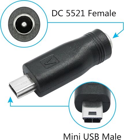DC 5.5mm x 2.1mm to Mini USB Adapter, 5V DC 5521 Female to Mini USB Male Plug Convert Connector Power (4Pcs) in Saudi Arabia