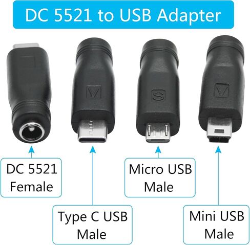 DC 5.5mm x 2.1mm to Mini USB Adapter, 5V DC 5521 Female to Mini USB Male Plug Convert Connector Power (4Pcs) in Saudi Arabia
