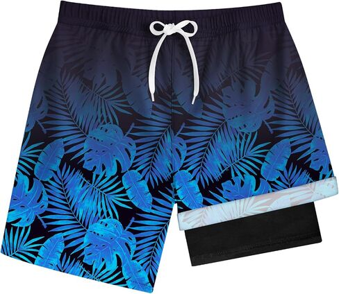 Boys Quick Dry Swim Trunks with Compression Liner 2 in 1 Beach Stretch Swim Shorts in Saudi Arabia