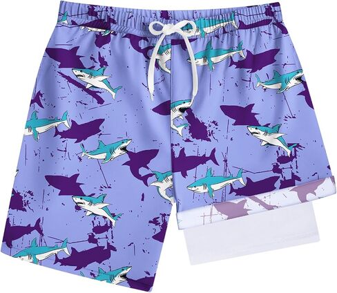 Boys Quick Dry Swim Trunks with Compression Liner 2 in 1 Beach Stretch Swim Shorts in Saudi Arabia