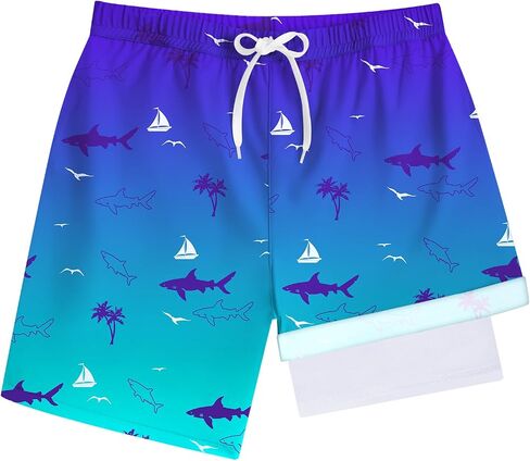 Boys Quick Dry Swim Trunks with Compression Liner 2 in 1 Beach Stretch Swim Shorts in Saudi Arabia