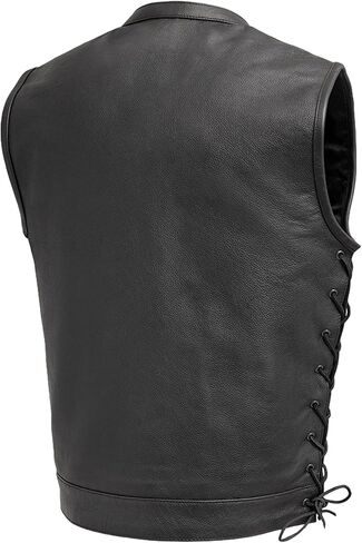 First Mfg Co - Sniper - Men's Motorcycle Biker Riding Black Leather Vest in Kuwait