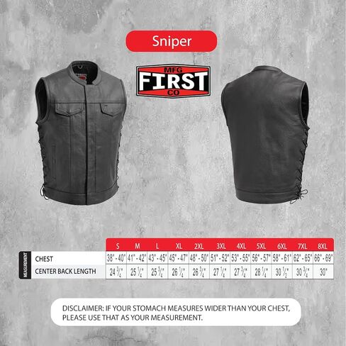 First Mfg Co - Sniper - Men's Motorcycle Biker Riding Black Leather Vest in Kuwait