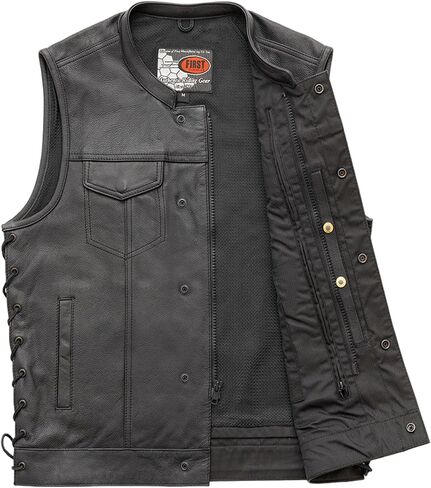 First Mfg Co - Sniper - Men's Motorcycle Biker Riding Black Leather Vest in Kuwait