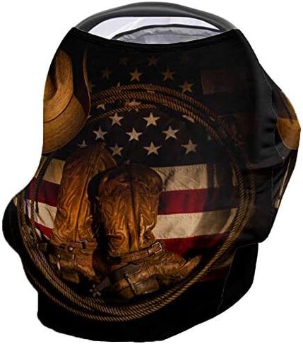 USA Western Nursing Covers for Breastfeeding Baby Stroller and Car Seat Combo Cowboy Hat with Boots Rope on American Flag Carseat Canopy Baby Cart High Chair Infinity Scarf in Saudi Arabia