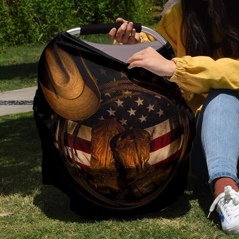 USA Western Nursing Covers for Breastfeeding Baby Stroller and Car Seat Combo Cowboy Hat with Boots Rope on American Flag Carseat Canopy Baby Cart High Chair Infinity Scarf in Saudi Arabia