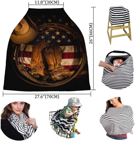 USA Western Nursing Covers for Breastfeeding Baby Stroller and Car Seat Combo Cowboy Hat with Boots Rope on American Flag Carseat Canopy Baby Cart High Chair Infinity Scarf in Saudi Arabia