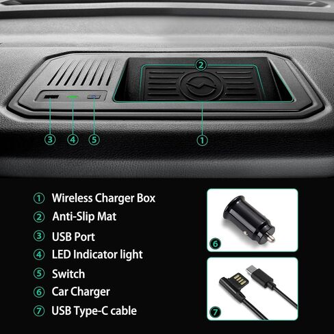لشاحن Toyota Tundra اللاسلكي 2024 2023 2022، ملحقات السيارة الداخلية OEM مع منفذ USB، لوحة شحن الهاتف اللاسلكي لـ Tundra SR5 Platinum TRD Pro Limited SR 1794 Edition Capstone in Kuwait