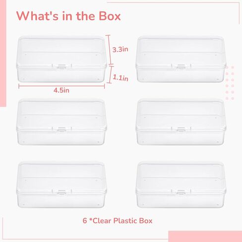 6 PCS Mini Storage Box, Small Transparent Box, Rectangle Clear Plastic Storage Container, Portable Travel Holder with Lid, Small Items Organizer for Beads, Sewing Supplies, Craft Accessories in Kuwait