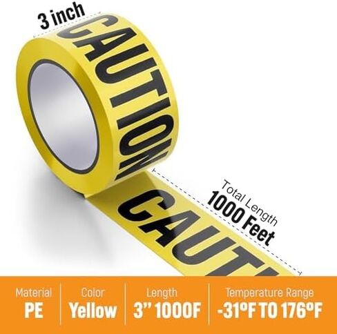 Caution Tape Roll - Pack of 3 Bright Yellow Crime Scene Tape Roll, Construction Tape, Party Decorations, and Hazard Areas - 3 Inch X 1000 Feet (Total of 2000 FT) in Saudi Arabia
