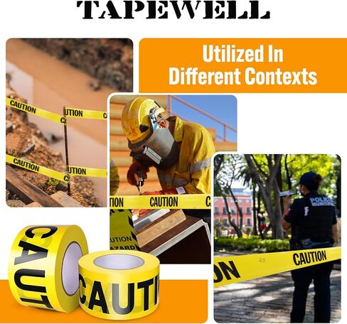 بكرة شريط تحذير - عبوة مكونة من 3 لفات شريط مسرح جريمة صفراء ساطعة، وشريط بناء، وديكورات الحفلات، ومناطق المخاطر - 3 بوصة × 1000 قدم (إجمالي 2000 قدم) in Kuwait