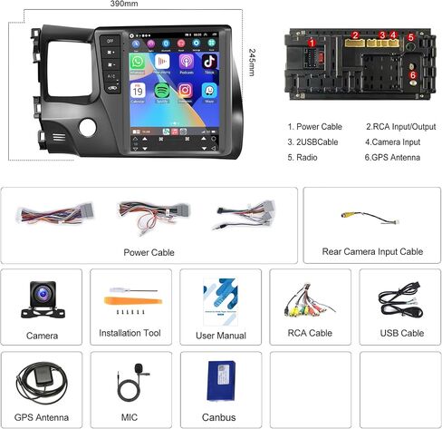 2G+64G 9.7 Inch for Honda Civic 2006-2011 Android Car Stereo Radio Carplay Android Auto, Rimoody Touchscreen GPS Navigation Bluetooth FM HiFi WiFi Mirror Link Backup Camera in Saudi Arabia
