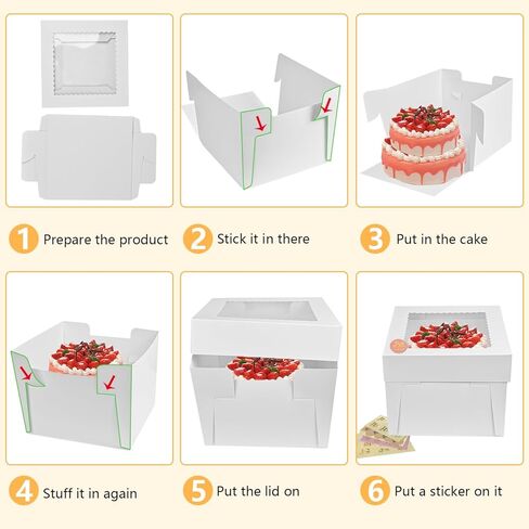15 قطعة من صناديق الكيك، صندوق كيك طويل 10 × 10 × 8 بوصات مع نافذة، صناديق خبز بيضاء مع ملصقات، صندوق كعكة كبير للاستعمال مرة واحدة لحفلات أعياد الميلاد، الزفاف، عيد الحب in Kuwait