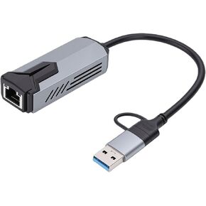 Fabater USB C to Ethernet Adapter, 5Gbps Backward Compatible USB C and A to RJ45 Gigabit LAN Adapter, High Speed Network Converter with Aluminum Alloy Shell, for Laptop and Tablet in Kuwait