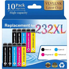 Remanufactured for 232XL Ink Replacement for Epson 232XL Ink Cartridges Combo Pack Work with XP-4200 XP-4205 WF-2930 WF-2950 Latest Upgrade10-Pack (4 Black 2 Cyan 2 Magenta 2 Yellow) in Kuwait