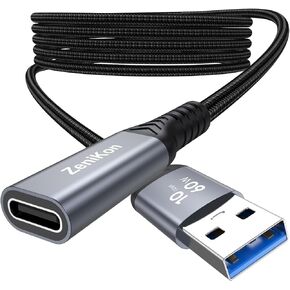 كابل محول USB C أنثى إلى USB ذكر بطول 4 أقدام، محول USB 3.2 ذكر إلى USB C عالي السرعة 10 جيجابت في الثانية، شحن 60 وات متوافق مع الكمبيوتر المحمول، سطح المكتب، محرك فلاش، iPhone 15/16/17، Galaxy، الشاحن in Kuwait