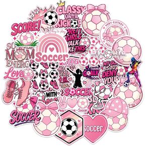 IGNIXIA Soccer Stickers, 50 PCS Waterproof Stickers for Water Bottles, Scrapbooking, Team Gifts for Kids Teens, Girls, Pink Theme in Saudi Arabia