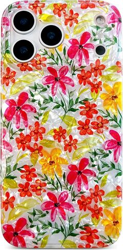 حافظة Qokey لهاتف iPhone 17 Pro Max 6.9 بوصة - تصميم زهري لامع مقاوم للخدش، هيكل شفاف مضاد للأصفر، حماية ضد الصدمات من الدرجة العسكرية، غطاء نحيف خفيف الوزن ناعم الملمس، زهرة وردية in Kuwait