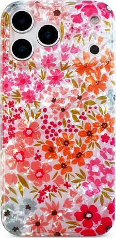 حافظة Qokey لهاتف iPhone 17 Pro Max 6.9 بوصة - تصميم زهري لامع مقاوم للخدش، هيكل شفاف مضاد للأصفر، حماية ضد الصدمات من الدرجة العسكرية، غطاء نحيف خفيف الوزن ناعم الملمس، زهرة وردية in Kuwait