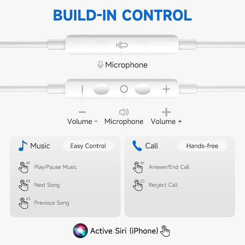 Wired Earphones USB C Earbuds for iPhone 17, [𝐀𝐩𝐩𝐥𝐞 MFi Certified] iPhone Headphones Wired with USB-C Connector for i Phone 17/16/15 Pro Max (Built-in Mic & Volume Control) in Kuwait