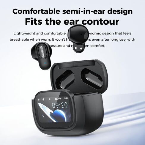 MINISO MS126 Wireless Earbuds with Touchscreen, 360° Panoramic Audio Semi-in-Ear Earbuds with Bluetooth 6.0, Clear Call, 30H Standby for Sports, Office, Study in Kuwait