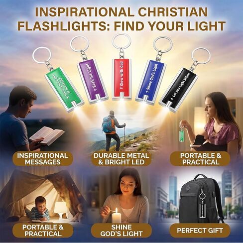 Copkim 30 Pcs Christian Flashlight Gift for Men Bulk Mini Keychain Flashlight with Bible Verse Father's Gifts Inspirational Keychains for Christian Men Church Supplies in Kuwait
