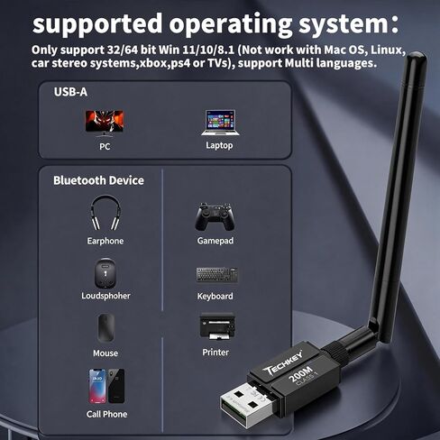 محول USB Bluetooth 6.0 لأجهزة الكمبيوتر المكتبية: قم بتوصيل وتشغيل دونجل لاسلكي طويل المدى 600 قدم V 1.7 مع هوائي 5dBi لأجهزة الكمبيوتر المحمول Windows 11/10/8.1 زوج من سماعات الرأس/سماعة الرأس/مكبر الصوت/الماوس/لوحة المفاتيح/الطابعة in Kuwait