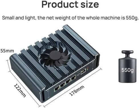 جهاز جدار الحماية الصغير، 4 منافذ i226-V 2.5Gbe LAN، كمبيوتر صغير بدون مروحة Pentium Gold 8505 ES خمسة النواة، 2*DDR4 1*M.2 يدعم AES-NI Barebone Router PC VPN، HDMI DP USB3.0 (M.2 Nvme) (بدون ذاكرة وصول عشوائي ولا SSD) in Kuwait