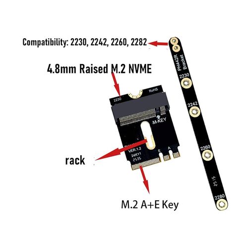 Gugxiom PCIe 4.0 NGFF 2230 A E Key Male to M Key Female، محول تمديد NVME مع قوس للوحة الأم للكمبيوتر المحمول SSD 2280 in Kuwait