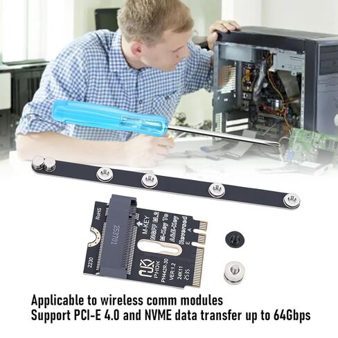 Gugxiom PCIe 4.0 NGFF 2230 A E Key Male to M Key Female، محول تمديد NVME مع قوس للوحة الأم للكمبيوتر المحمول SSD 2280 in Kuwait