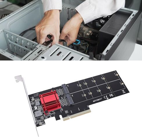 محول NVMe PCIe مزدوج، مجموعة شرائح ASM1812 تدعم 2X M.2 NVMe SSDs إلى بطاقة PCIe 3.1 x8 x16، مع دعامة، لـ 2230 2242 2260 2280 22110 SSDs in Kuwait