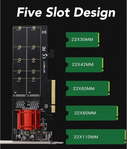 محول NVMe PCIe مزدوج، مجموعة شرائح ASM1812 تدعم 2X M.2 NVMe SSDs إلى بطاقة PCIe 3.1 x8 x16، مع دعامة، لـ 2230 2242 2260 2280 22110 SSDs in Kuwait