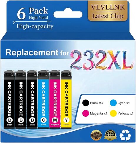 تم إعادة تصنيعها لاستبدال الحبر 232XL لحزمة التحرير والسرد لخراطيش الحبر Epson 232XL التي تعمل مع XP-4200 XP-4205 WF-2930 WF-2950 أحدث ترقية 10 عبوات (4 أسود 2 سماوي 2 أرجواني 2 أصفر) in Kuwait
