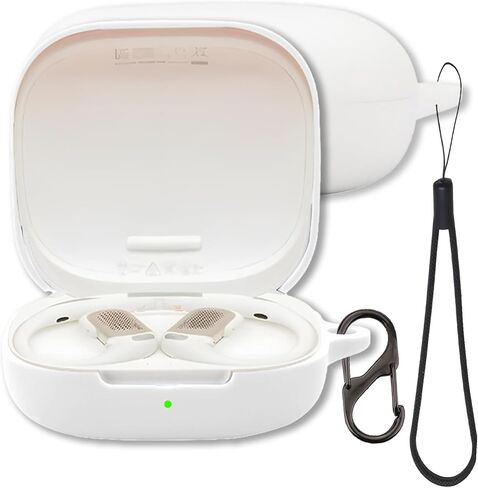 Case for Shokz OpenFit Pro Earbuds, FJIASTB Soft Silicone Protective Cover with Carabiner and Lanyard, Shockproof (Black) in Kuwait