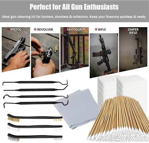 Gun Cleaning Kit - 5-in-1 Professional Supplies for Rifle & Pistol | Includes Patches, Brushes, Tips, Swabs & Cloth | Universal Fit for Most Calibers | Gun Cleaning Supplies & Accessories in Kuwait