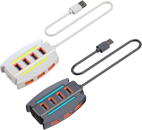 2 حزمة من 10 منافذ USB 2.0 مع إضاءة RGB، موزع تمديد متعدد الأجهزة، التوصيل والتشغيل السريع لنقل البيانات لسطح المكتب المحمول in Kuwait