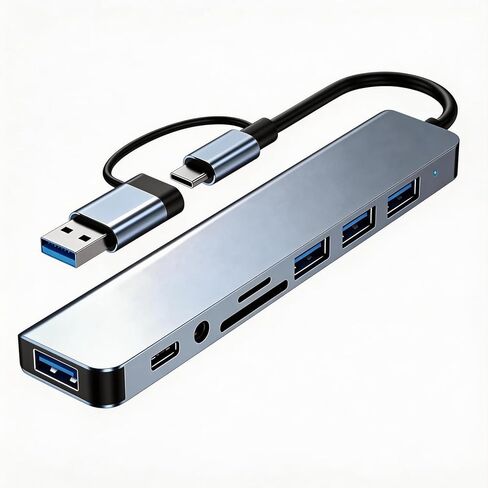 【8 في 1】 محول محطة إرساء USB C Hub مع USB 3.0 بسرعة 5 جيجابت في الثانية، وقارئ بطاقة SD/TF، ​​وصوت 3.5 مم، وOTG متوافق مع iPhone17،16،15، iPad، MacBook، Surface Pro، XPS، Dell، HP، Lenovo Laptop in Kuwait