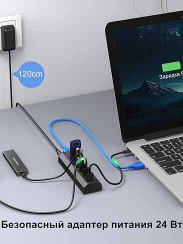 24W USB C to Ethernet Adapter, USB Type C Hub, Multiple Ports USB 3.0 Splitter for Laptop-Black in Kuwait