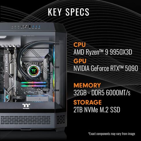 كمبيوتر سطح المكتب للألعاب Thermaltake LCGS Reactor 9590 (AMD Ryzen™ 9 9950X3D، ToughRam 32GB DDR5 6000MT/s RGB Memory، NVIDIA® GeForce RTX™ 5090، 2 تيرابايت NVMe M.2، WiFi، Windows 11) T6BK-X87B-590-LCS in Kuwait