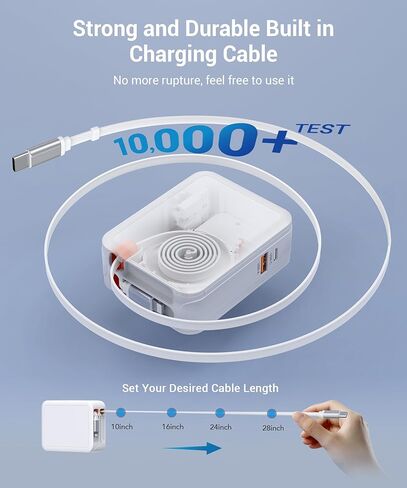 [NEW] 65W Retractable Wall Charger for iPhone, 4-in-1 Foldable Phone Charger with Dual USB Ports & 31.5in Cables, USB Type C Fast Charging Block Travel Essentials for MacBook iPhone iPad Galaxy, 1Pack in Kuwait