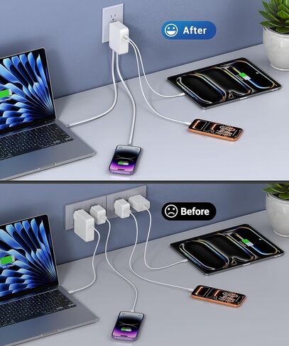 [NEW] 65W Retractable Wall Charger for iPhone, 4-in-1 Foldable Phone Charger with Dual USB Ports & 31.5in Cables, USB Type C Fast Charging Block Travel Essentials for MacBook iPhone iPad Galaxy, 1Pack in Kuwait