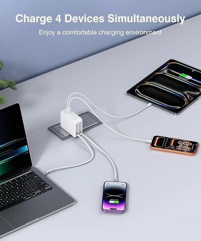 [NEW] 65W Retractable Wall Charger for iPhone, 4-in-1 Foldable Phone Charger with Dual USB Ports & 31.5in Cables, USB Type C Fast Charging Block Travel Essentials for MacBook iPhone iPad Galaxy, 1Pack in Kuwait