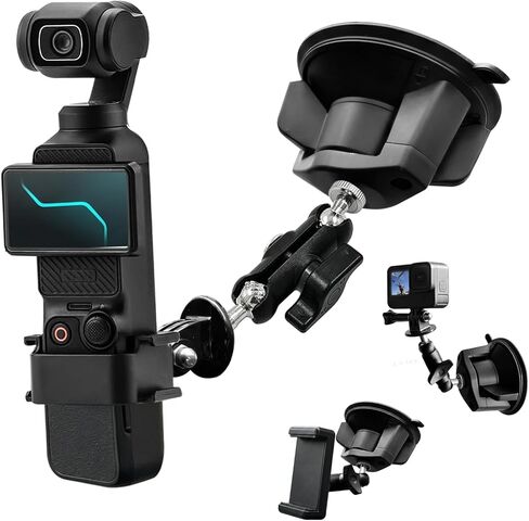 حامل سيارة Osmo Pocket 3، حامل حامل كاميرا على الزجاج الأمامي ونافذة السيارة لـ DJI Osmo Pocket 4 3 2، Action 6 5 Pro 4، GoPro Hero 13 12 11 10 9، Insta360 X4 X5 Xtra in Kuwait